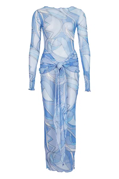 Jayde Mesh Tie Dress Blue