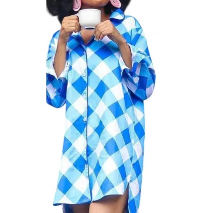 Jaye's Studio Sateen Sleep Shirt In Buffalo Blue Check In Multi