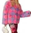 Jayley Delilah Diamond Faux Fur Jacket In Pink/purple In Multi
