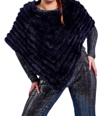 Jayley Faux Fur Poncho In Navy In Blue