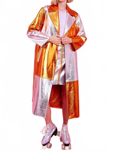 Jayley Metallic Hand Cut Patchwork Trench Coat In Multi