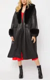 Jayley Oversized Faux Suede Jacket With Detachable Faux Fur Cuffs & Collar In Black In Black