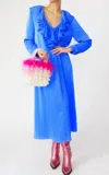 Jayley Silk Quarter Sleeve Maxi Dress In Blue