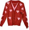 Jayley V-neck Heart Cardigan With Heart Buttons In Red & Pink In Red