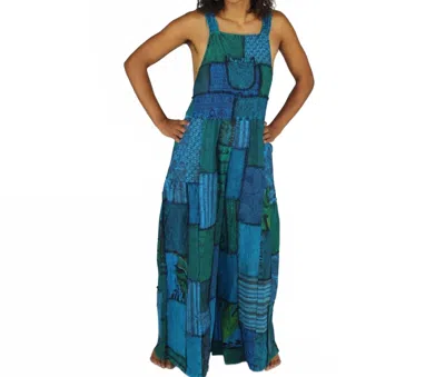 Jayli Baggy Patchwork Overalls In Blue In Multi