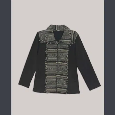 Jayli Women's Cotton Fleece Stonewash Jacket With Gherri Cotton Panel In Black