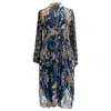 Jayshree Dalal Women's Blue / Yellow / Orange Kokomo Below The Knee Dress Navy In Blue/yellow/orange