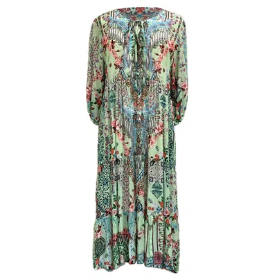Jayshree Dalal Women's Green / Pink / Purple Cadiz Maxi Dress Celadon In Green/pink/purple