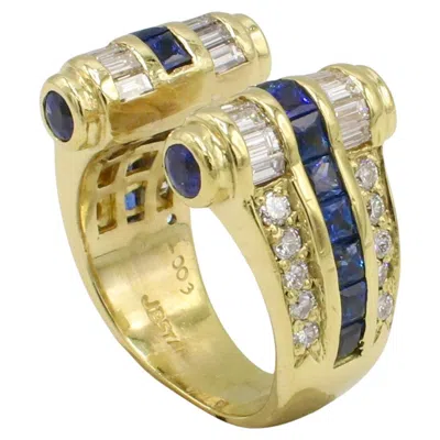 Pre-owned Jb Star 18 Karat Yellow Gold Natural Diamond & Blue Sapphire Open Band Ring