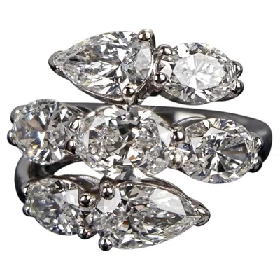 Pre-owned Jb Star Platinum Diamond Three-row Bypass Ring, 6.00 Carats In Multi