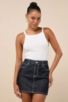 Jbd Compelling Trend Dark Wash Denim Mini Skirt In Blue