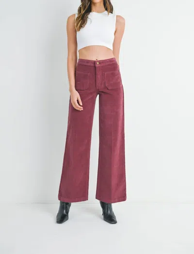 Jbd Corduroy Mini Patch Pocket Wide Leg Pants In Dk Burgundy In Pink