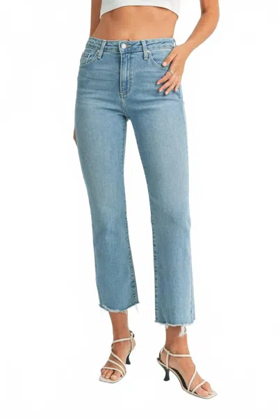 Jbd Crop Flare Distressed Hem Jeans In Light Denim In Blue