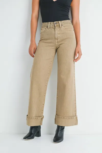 Jbd Cuffed Palazzo Pants In Khaki In Green