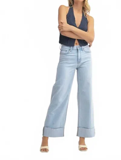 Jbd Cuffed Wide Ankle Jeans In Vintage Light In Blue