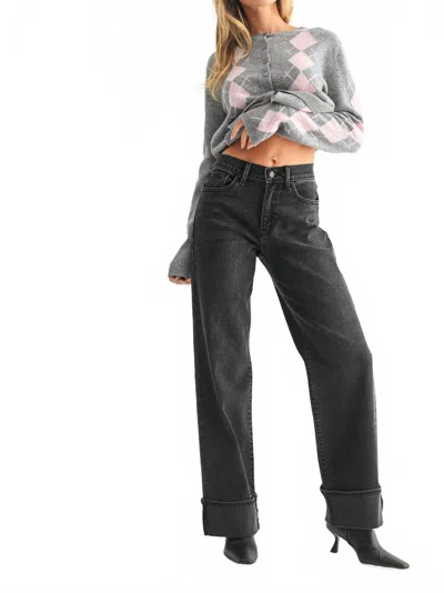 Jbd Cuffed Wide Leg Jeans In Washed Black