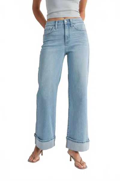 Jbd High Rise Cuffed Palazzo Jeans In Light Denim In Blue