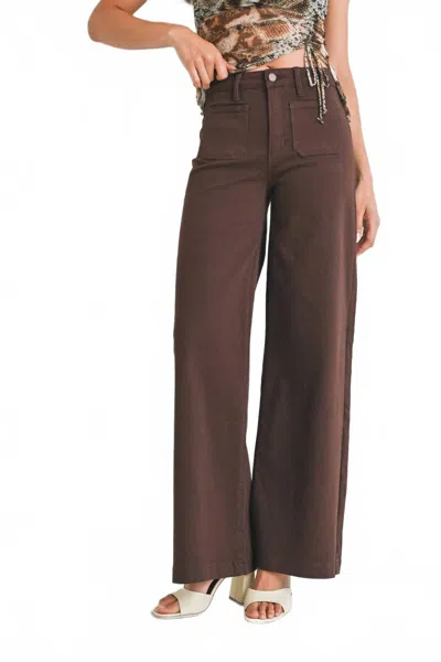 Jbd High Rise Mini Patch Pocket Wide Leg Jean In Dark Brown