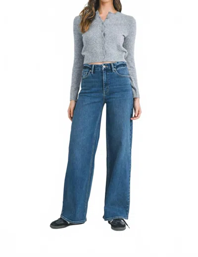 Jbd High Rise Palazzo Wide Leg Jeans In Dark Wash In Blue