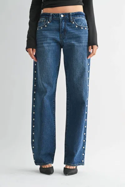 Jbd Low Rise Studded Baggy Jean In Dark Denim In Blue