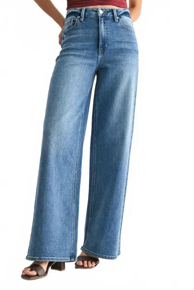 Jbd Palazzo High Rise Wide Leg Jeans In Medium Wash In Multi