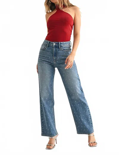 Jbd Rhinestone Vintage Straight Leg Jeans In Blue