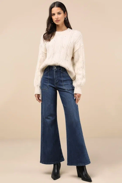 Jbd Trending Staple Dark Wash High-rise Flare Jeans In Blue