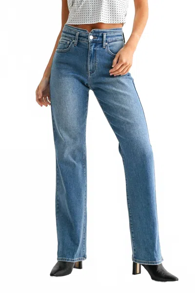 Jbd Waistband Detail Wide Leg Jean In Med Wash In Blue