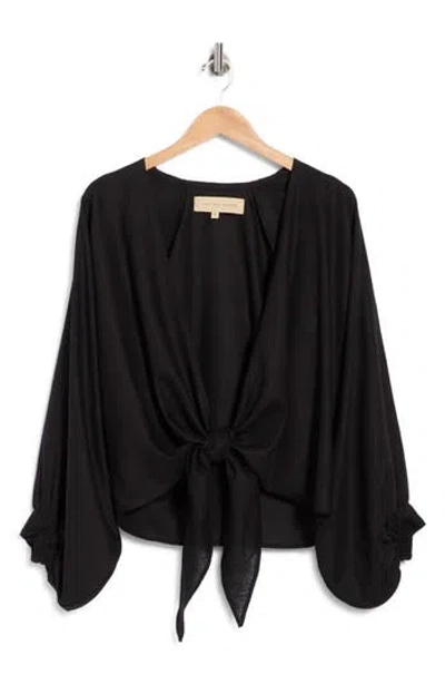 Jbq Adri Long Sleeve Tie Front Top In Black