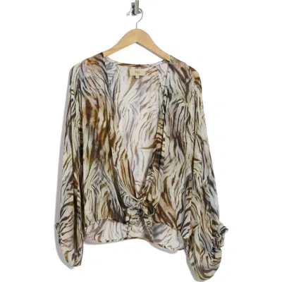 Jbq Adri Long Sleeve Tie Front Top In Multi