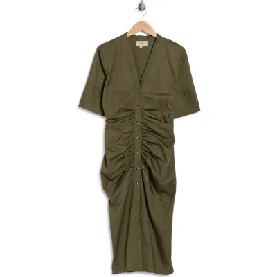Jbq Ameli Ruched Cotton Midi Dress In Green