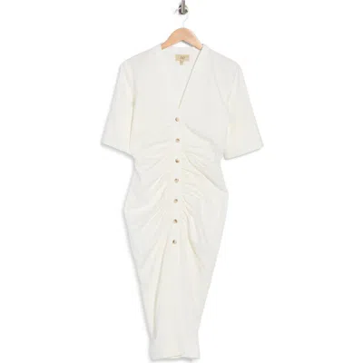 Jbq Ameli Ruched Cotton Midi Dress In White