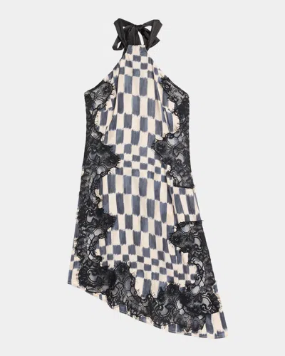 Jbq Anora Check Lace Asymmetric Mini Dress In Multi