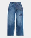 Jbq Archie Floral Embroidered Cropped Jeans In Blue