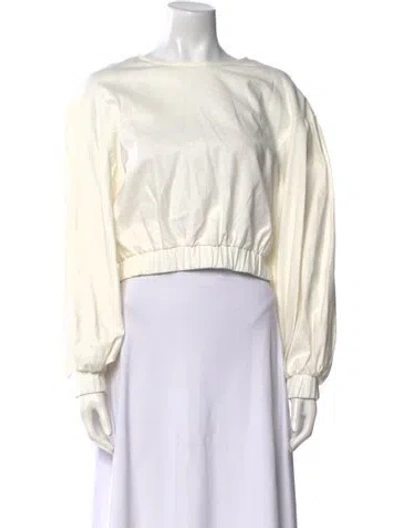 Pre-owned Jbq Bateau Neckline Long Sleeve Crop Top In White