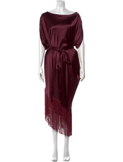 Pre-owned Jbq Bateau Neckline Midi Length Dress In Burgundy