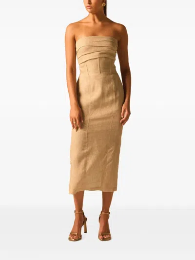 Jbq Bellucci Strapless Midi Dress In Parchment In Multi