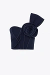 Jbq Blaire Asymmetrical Rose-detail Top In Blue