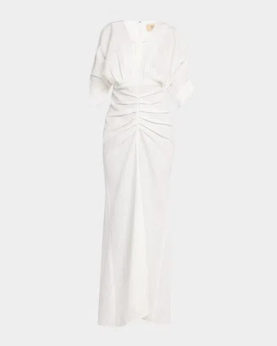 Jbq Brennan Gathered Linen Maxi Dress In Ecru