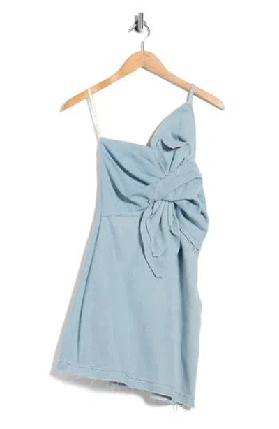Jbq Brielle One-shoulder Knotted Denim Minidress In Blue