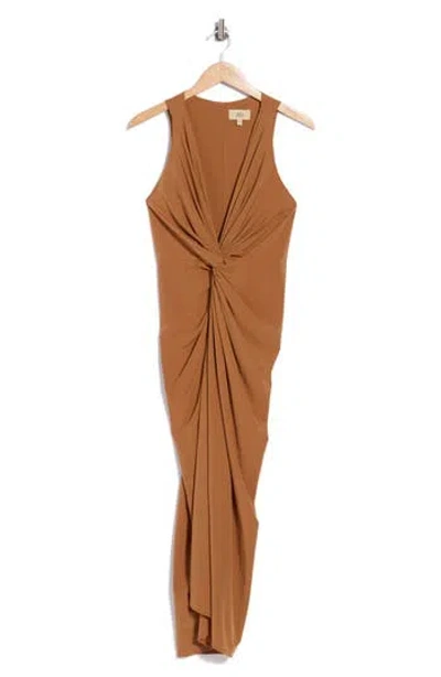 Jbq Carla Twist Front Midi Dress In Brown