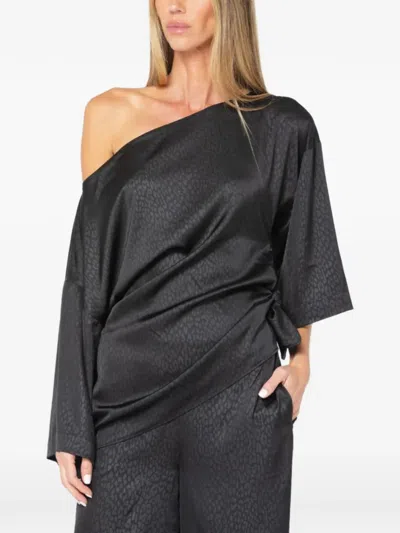 Jbq Cataleya Leopard-jacquard One-shoulder Top In Black