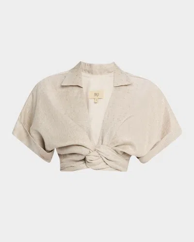 Jbq Chiara Embellished Twist-front Top In Oatmeal