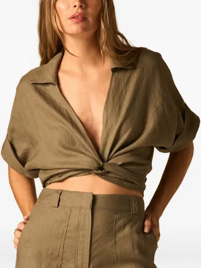 Jbq Chiara Twist-front Cropped Top In Green