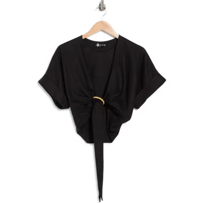 Jbq Clara Ring Front Linen Blend Crop Top In Black