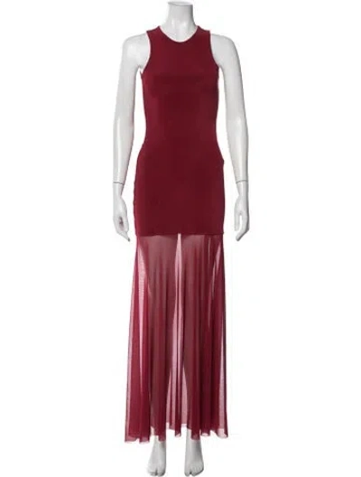 Pre-owned Jbq Crew Neck Long Dress In Red
