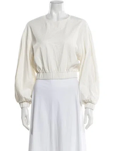 Pre-owned Jbq Crew Neck Long Sleeve Crop Top In White
