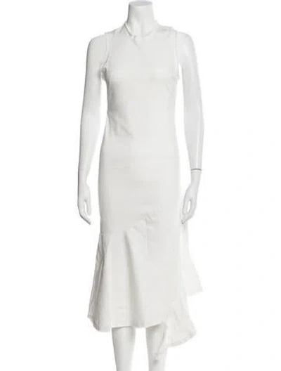 Pre-owned Jbq Crew Neck Midi Length Dress In White