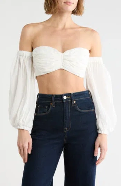 Jbq Dahlia Ruched Sweetheart Neck Crop Top In White