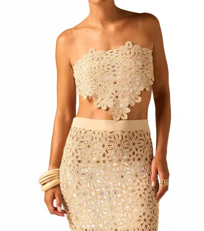 Jbq Ettie Strapless Crochet Lace Top In Oat In Brown